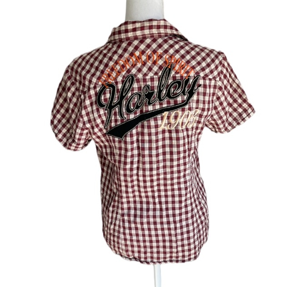 Vintage Harley Davidson button down short sleeve checkered flannel